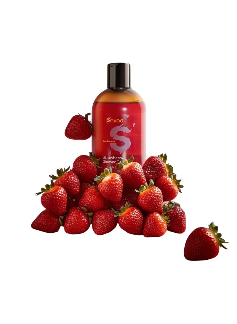 SAVOO Strawberry Shower Gel 500ml – Refreshing Milky Cream Body Wash for Sensitive Skin – Hydrating Cleanser with Floral Extracts – Paraben-Free – Gentle Daily Care - Image 3