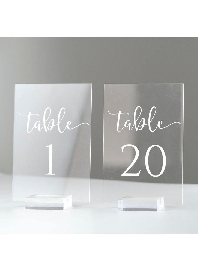 JINMURY JINMURY 20 Pack Acrylic Wedding Table Numbers with Stand- 4x6 Inch Acrylic Table Number 1-20 Printed Calligraphy, Acrylic Table Sign with Holder for Wedding, Events& Parties Centerpieces Decor Clear  - Image 1