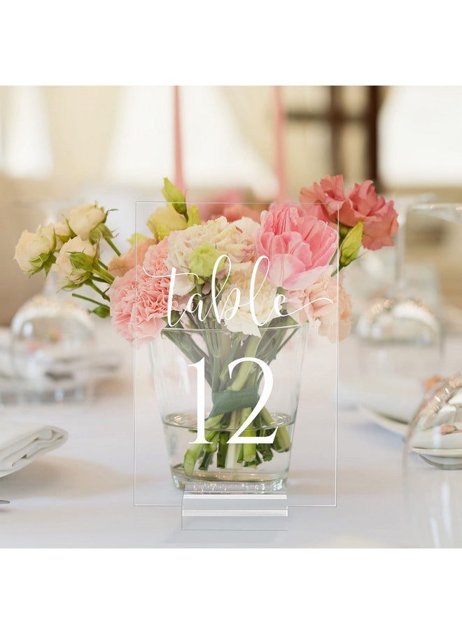 JINMURY JINMURY 20 Pack Acrylic Wedding Table Numbers with Stand- 4x6 Inch Acrylic Table Number 1-20 Printed Calligraphy, Acrylic Table Sign with Holder for Wedding, Events& Parties Centerpieces Decor Clear  - Image 2