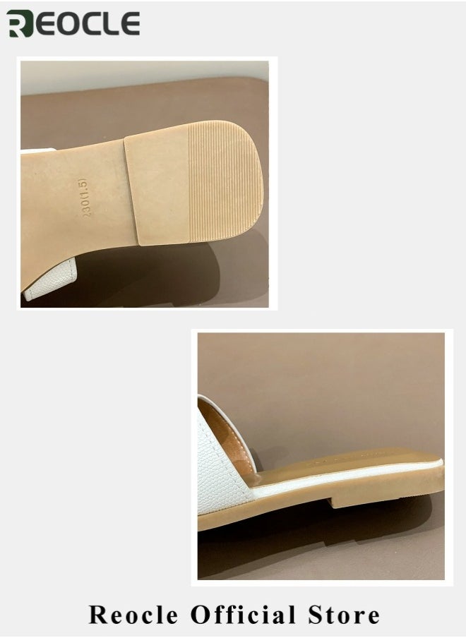 Women's Sandals Slip On Leather Slide Sandals Summer Sandals Comfortable Flat Dress Sandals Fashion Open Toe Sandal