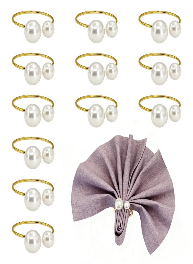 EQUNROY Gold Pearl Napkin Rings Set of 12, 4cm Ring with 1.2cm & 1.6cm Double Pearls for Elegant Table Setting, Wedding, Christmas, Thanksgiving Dinner Party Decor - Image 1