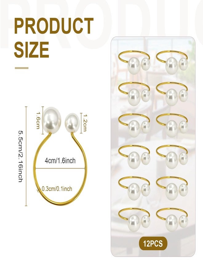 EQUNROY Gold Pearl Napkin Rings Set of 12, 4cm Ring with 1.2cm & 1.6cm Double Pearls for Elegant Table Setting, Wedding, Christmas, Thanksgiving Dinner Party Decor - Image 2