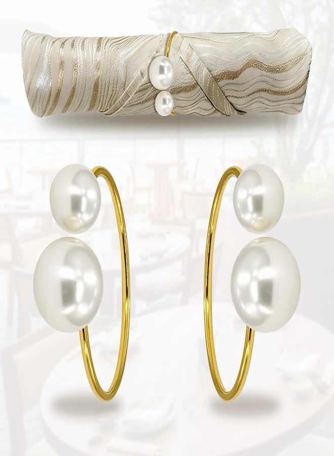 EQUNROY Gold Pearl Napkin Rings Set of 12, 4cm Ring with 1.2cm & 1.6cm Double Pearls for Elegant Table Setting, Wedding, Christmas, Thanksgiving Dinner Party Decor - Image 4