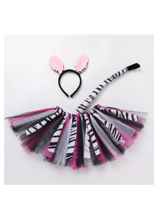 Generic - Lovely Zebra Animals Costume, Zebra Tutu Skirt Ear Headband Tail, Suitable for Baby Birthday Party Cosplay Dress (1-2T, Pink) - Image 1