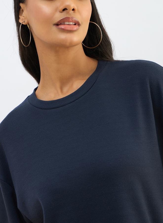 ساسافراس فستان ميدي فضفاض محبوك بنسيج وافل - Image 4