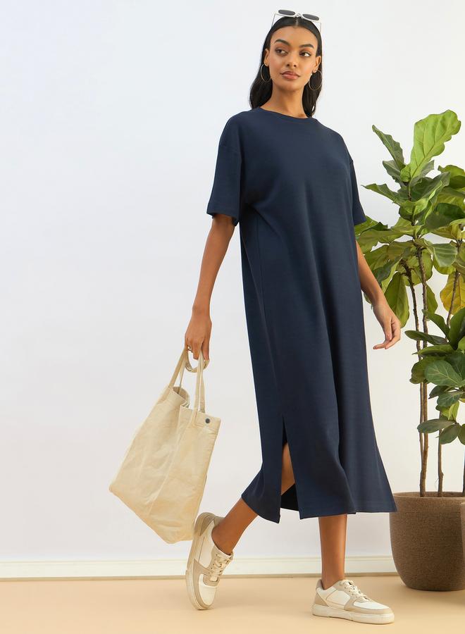 ساسافراس فستان ميدي فضفاض محبوك بنسيج وافل - Image 1