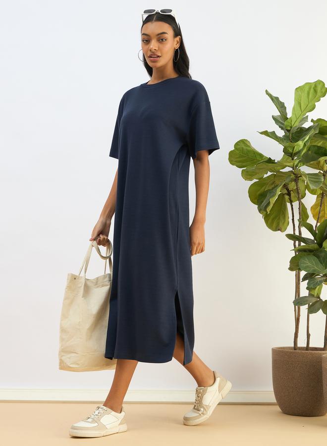 ساسافراس فستان ميدي فضفاض محبوك بنسيج وافل - Image 3