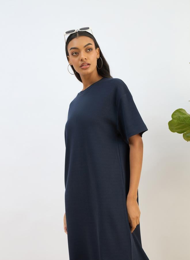 ساسافراس فستان ميدي فضفاض محبوك بنسيج وافل - Image 2