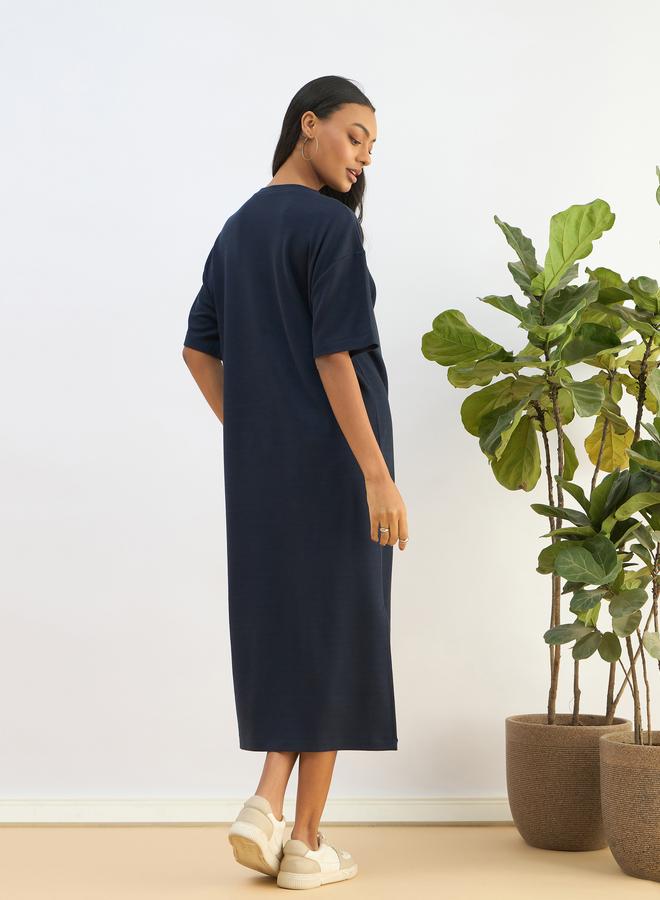 ساسافراس فستان ميدي فضفاض محبوك بنسيج وافل - Image 5