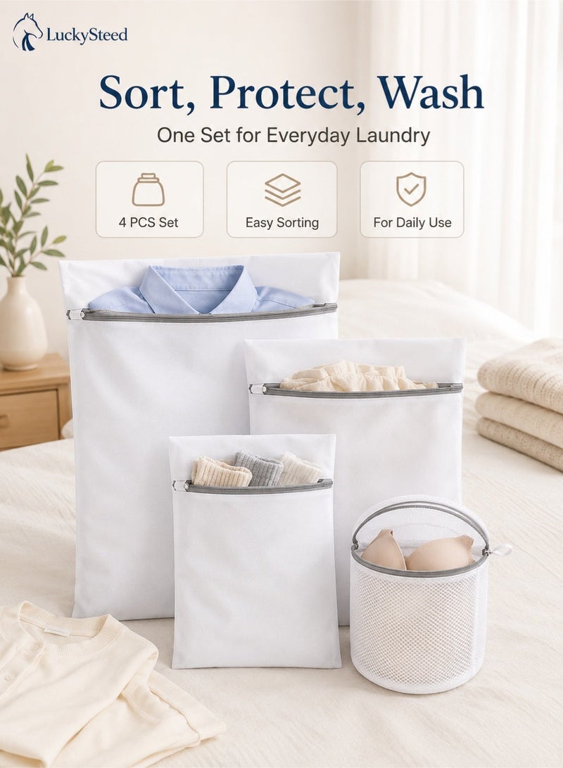LuckySteed 4 PCS Laundry Mesh Bags Set, Clothes Washing Bags with Zipper, Bra Wash Bag and Delicates Laundry Bags for Washing Machine - Image 3