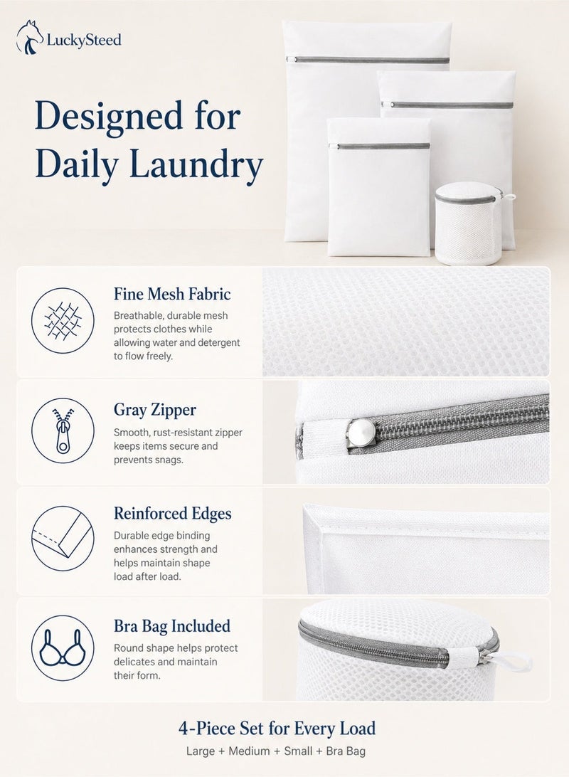 LuckySteed 4 PCS Laundry Mesh Bags Set, Clothes Washing Bags with Zipper, Bra Wash Bag and Delicates Laundry Bags for Washing Machine - Image 2