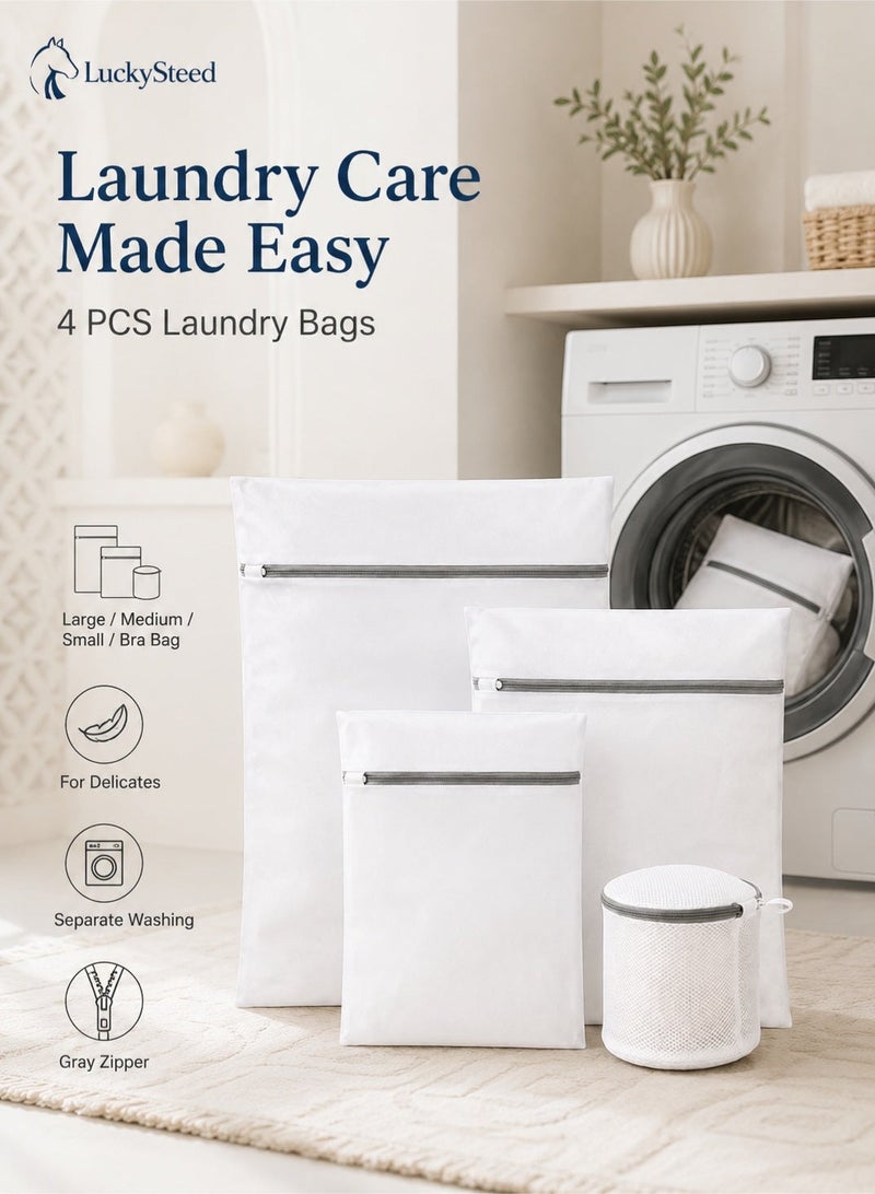 LuckySteed 4 PCS Laundry Mesh Bags Set, Clothes Washing Bags with Zipper, Bra Wash Bag and Delicates Laundry Bags for Washing Machine - Image 1
