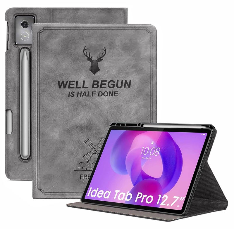 ProElite Cover for Lenovo Idea Tab Pro 12.7 inch 2025 Case Cover, Deer Smart Flip Case Cover for Lenovo Idea Tab Pro 12.7 inch Tablet with Pen Holder, Grey - Image 1