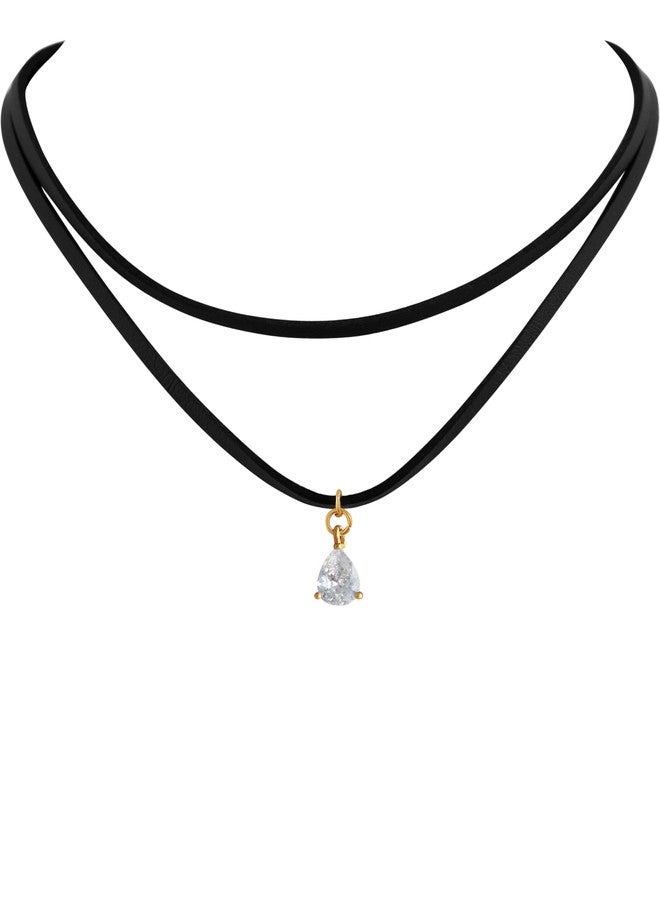 Sacina Layered Black Choker Necklace, Glass Teardrop Chocker, Black Necklace, Gothic Goth Boho Choker, Christmas Jewelry Gift For Women, Stainless Steel, glass, black faux leather cord, No Gemstone - Image 1
