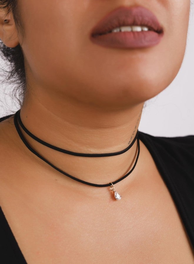 Sacina Layered Black Choker Necklace, Glass Teardrop Chocker, Black Necklace, Gothic Goth Boho Choker, Christmas Jewelry Gift For Women, Stainless Steel, glass, black faux leather cord, No Gemstone - Image 3