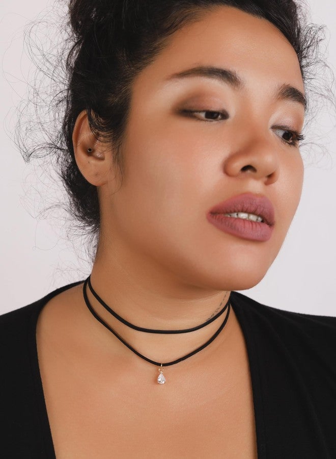 Sacina Layered Black Choker Necklace, Glass Teardrop Chocker, Black Necklace, Gothic Goth Boho Choker, Christmas Jewelry Gift For Women, Stainless Steel, glass, black faux leather cord, No Gemstone - Image 2