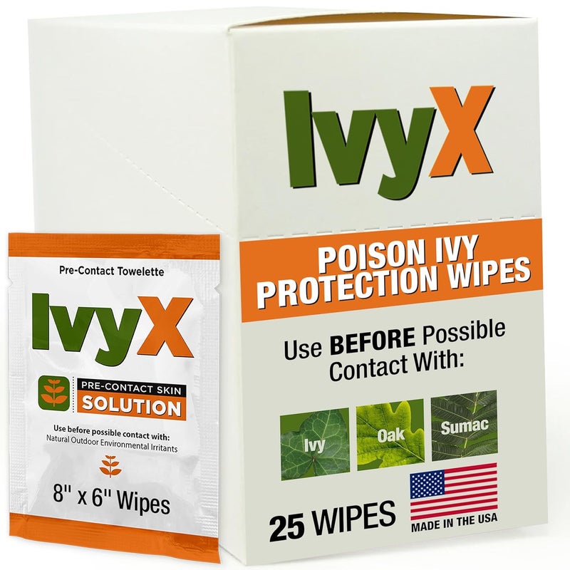 CoreTex Ivy X Pre-Contact Poison Ivy Wipes - Pack of 25 Single-Use Barrier Wipes to Help Prevent Itchy Rashes - Also Works on Poison Oak & Sumac Oils - Quick Dry & Chalk-Free Formula