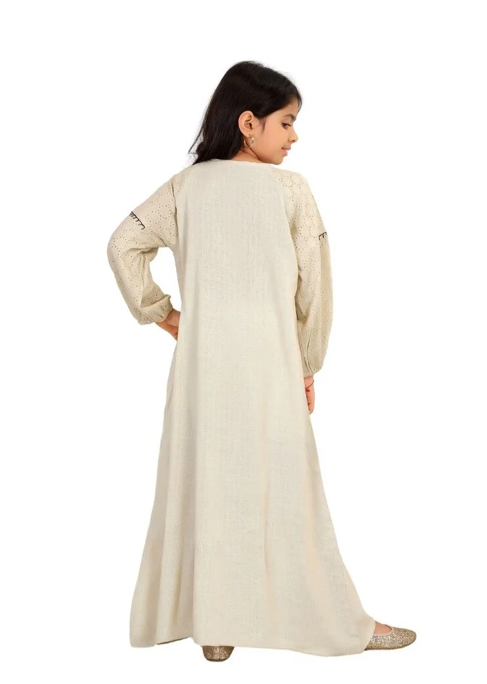 Artemea  SOFT PREMIUM LINEN LOOK COTTON FABRIC WITH EMBROIDERY &LACE SLEEVE DETAILS JALABIYA for Women | Best Price UAE