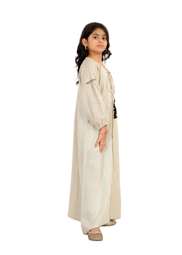 Artemea  SOFT PREMIUM LINEN LOOK COTTON FABRIC WITH EMBROIDERY &LACE SLEEVE DETAILS JALABIYA for Women | Best Price UAE