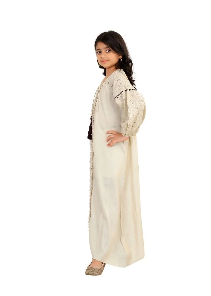 Artemea  SOFT PREMIUM LINEN LOOK COTTON FABRIC WITH EMBROIDERY &LACE SLEEVE DETAILS JALABIYA for Women | Best Price UAE