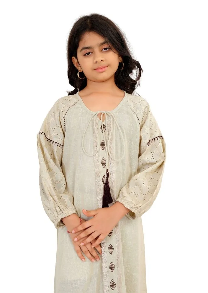 Artemea SOFT PREMIUM LINEN LOOK COTTON FABRIC WITH EMBROIDERY &LACE SLEEVE DETAILS JALABIYA