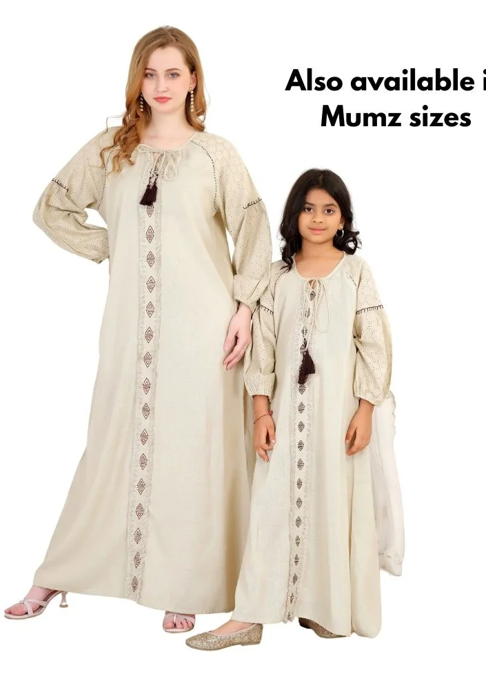 Artemea  SOFT PREMIUM LINEN LOOK COTTON FABRIC WITH EMBROIDERY &LACE SLEEVE DETAILS JALABIYA for Women | Best Price UAE