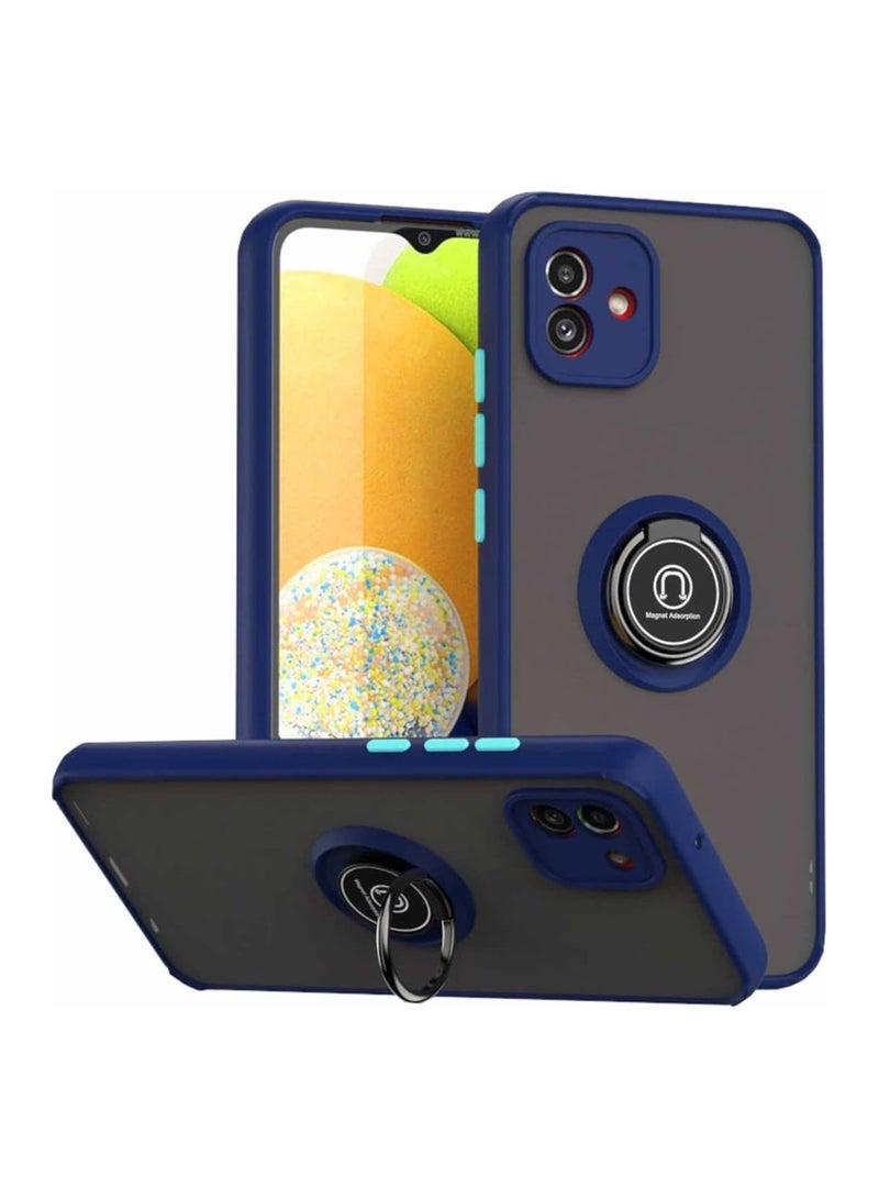 حافظة لهاتف سامسونج جالاكسي A05 غطاء حلقة معدنية حامل قبضة قاعدة وقوف مغناطيسية للسيارة مضادة للصدمات ظهر صلب غير لامع حافة لهاتف سامسونج جالاكسي A05 2023 أزرق
