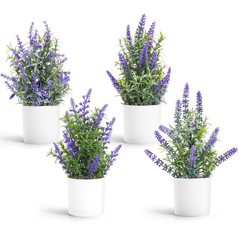 Coferset Lavender Flowers Artificial 4 Pack Small Fake Plant Potted 9.45" Lavender Flowers for Bathroom Kitchen Bedroom Farmhouse Shelves Desk Office Decor(4pcs) - Image 1