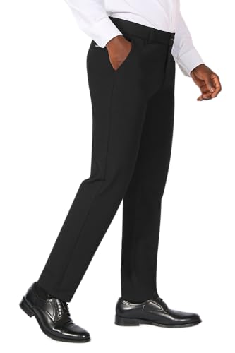 Plaid&Plain Men's Stretch Dress Pants Slim Fit Skinny Suit Pants 7101 Black 29W28L - Image 3
