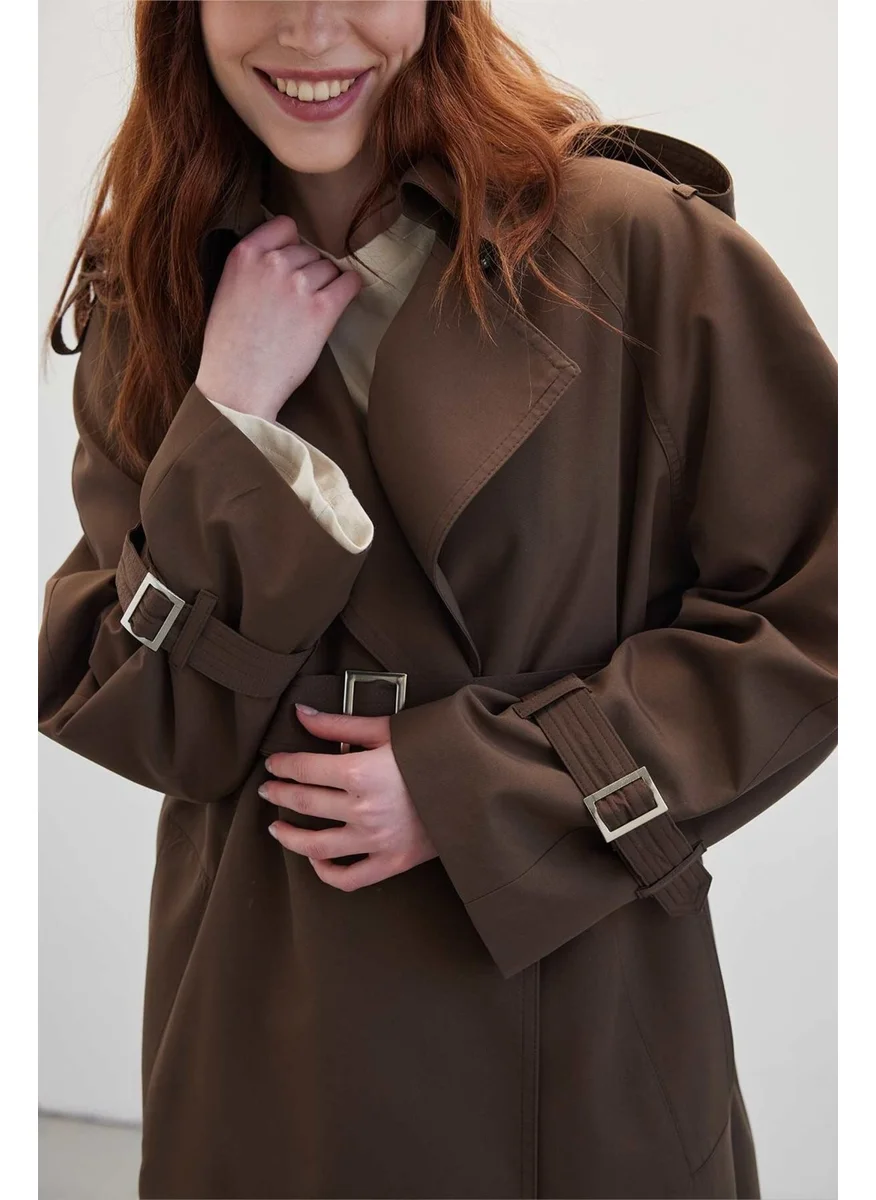 Manuka Belted Flowy Trench Coat Bitter Brown