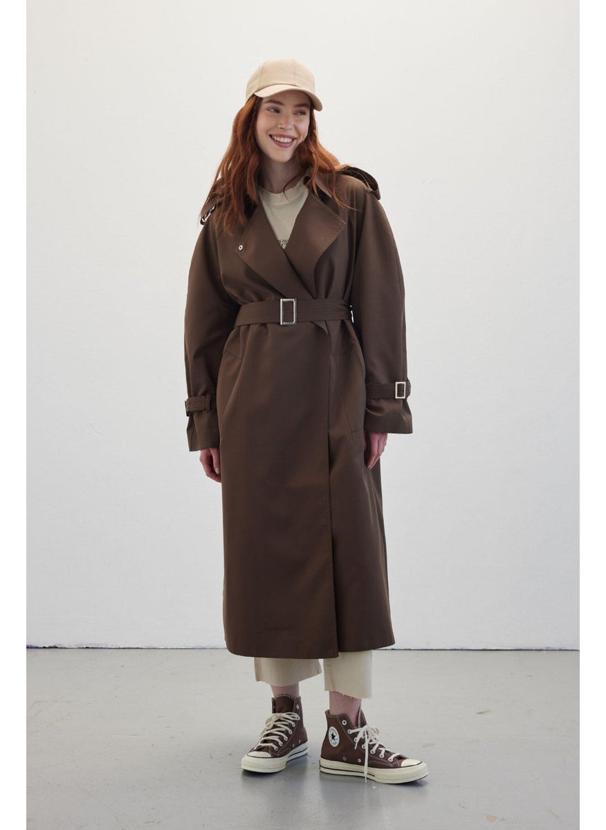 Manuka Belted Flowy Trench Coat Bitter Brown  - Image 2