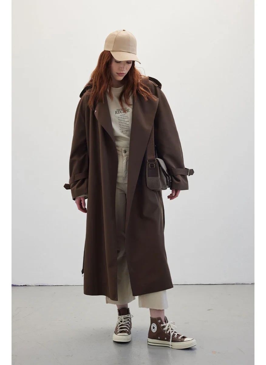 Manuka Belted Flowy Trench Coat Bitter Brown
