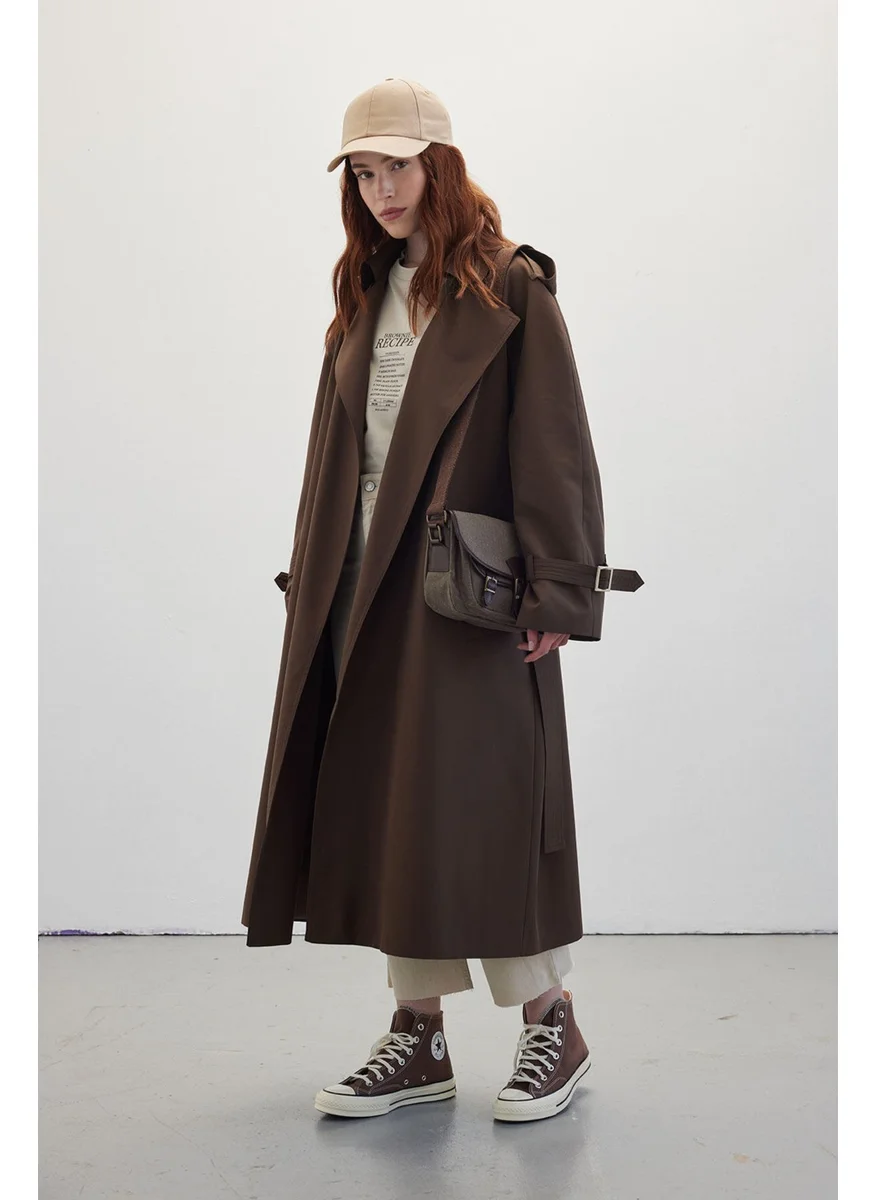 Manuka Belted Flowy Trench Coat Bitter Brown