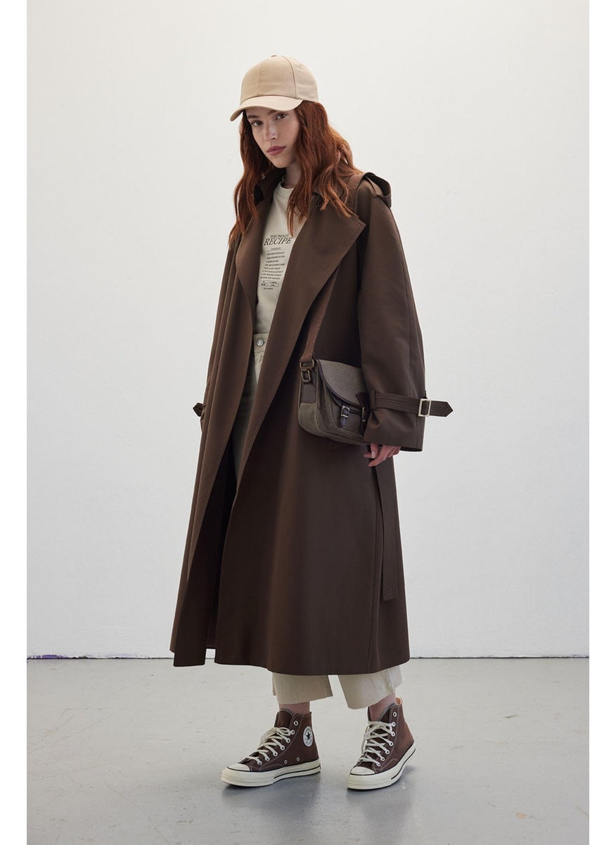 Manuka Belted Flowy Trench Coat Bitter Brown  - Image 5