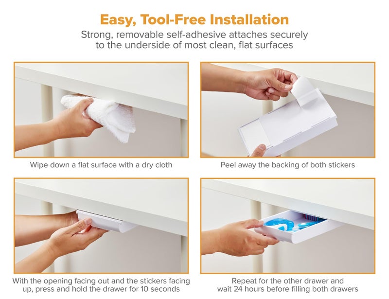 Bostitch Konnect Under Desk Drawer, Self-Adhesive Slide Out Storage Organizer with 4 Customizable Dividers, 2-Pack - Image 3