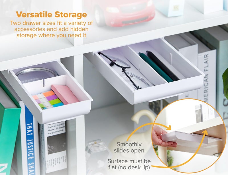 Bostitch Konnect Under Desk Drawer, Self-Adhesive Slide Out Storage Organizer with 4 Customizable Dividers, 2-Pack - Image 4