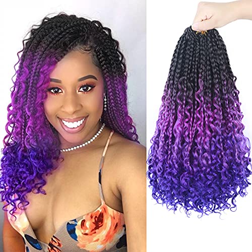 Diha Goddess Box Braids Crochet Hair With Curly Ends 14 Inch Bohomian Box Braids Crochet Braids 8 Packs 3X Crochet Braids for Black Women (14 Inch (Pack of 8), M1B purple Blue) - Image 1