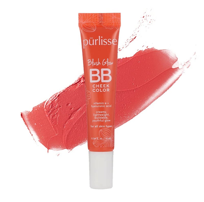 prlisse Blush Glow BB Cheek Color Dewy Liquid Blush for Cheeks Enriched with Vitamin E Hyaluronic Acid Creamy Lightweight Buildable Hydrating Nourishing Vivid Coral 034 Fl oz