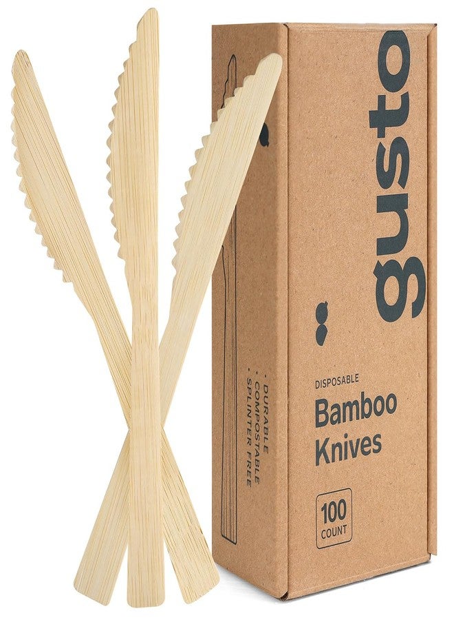 GUSTO [100 Count Natural Bamboo Disposable Knives - Biodegradable and Eco-Friendly Utensils for Outdoors, Parties, and Events - Image 1