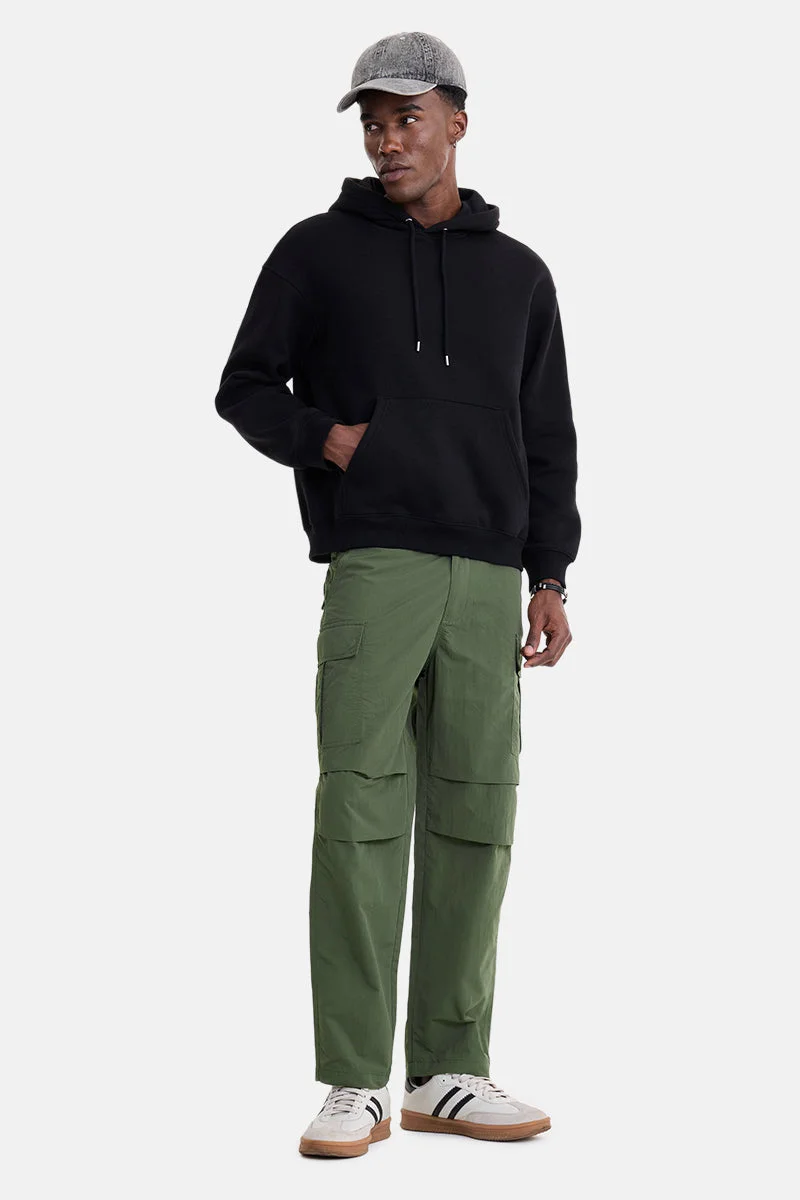 سنيتش Olive Solid Loose Fit Streetwear Cargo