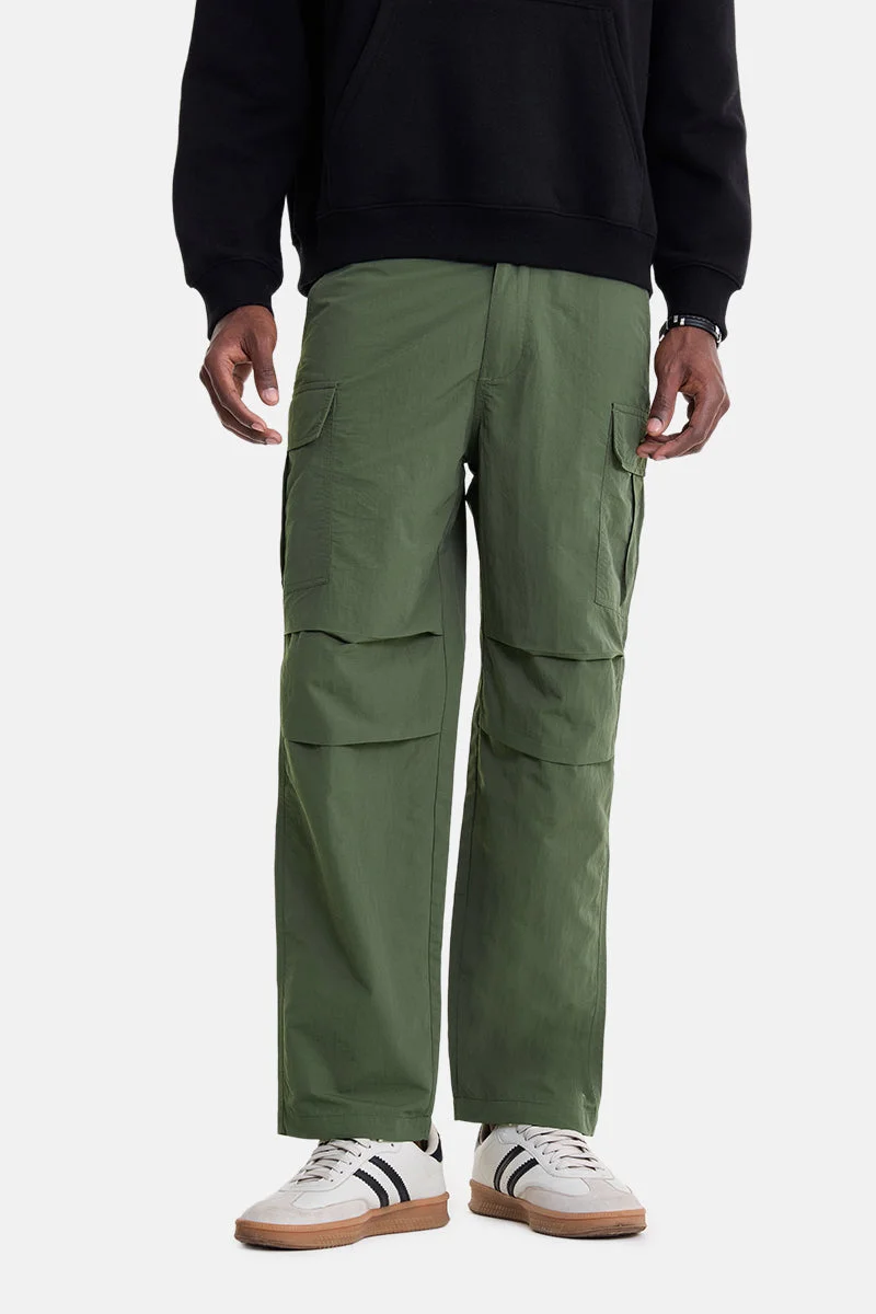 سنيتش Olive Solid Loose Fit Streetwear Cargo