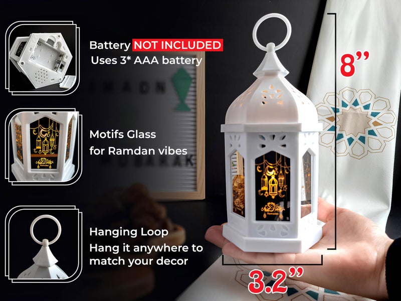 OLEEK Ramadan Lantern Lights (2PCs-8in)- Ramadan Decorations for Home 2026 - Ramadan Decor - Ramadan Lights - Ramadan Lanterns Decorative - Ramadan Lanterns for Kids - Ramadan Decoration ÙØ§Ù†ÙˆØ³ Ø±Ù…Ø¶Ø§Ù† - Image 3