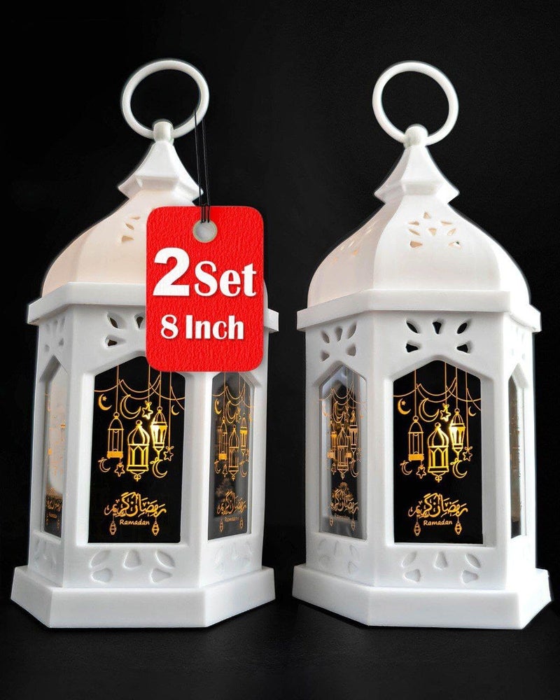 OLEEK Ramadan Lantern Lights (2PCs-8in)- Ramadan Decorations for Home 2026 - Ramadan Decor - Ramadan Lights - Ramadan Lanterns Decorative - Ramadan Lanterns for Kids - Ramadan Decoration ÙØ§Ù†ÙˆØ³ Ø±Ù…Ø¶Ø§Ù† - Image 1