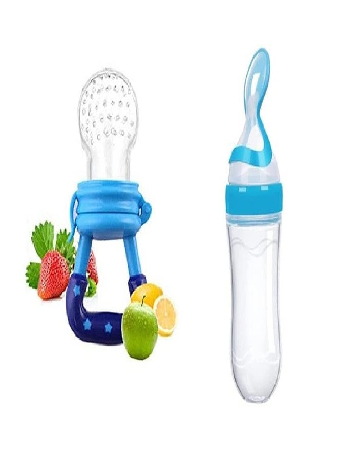 Krido Baby Feeding Bottle with Fruit Nibbler Set, Green, BPA Free, 6+ Months, 2 in 1 Feeder with Spoon (Blue) - Image 1