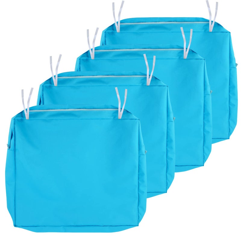 NettyPro Patio Cushion Covers Replacement Set 4 Water Repellent UV Resistant Outdoor Chair Seat Cushion Slipcover with Zipper and Tie 20 x 18 x 4 Inch Peacock Blue