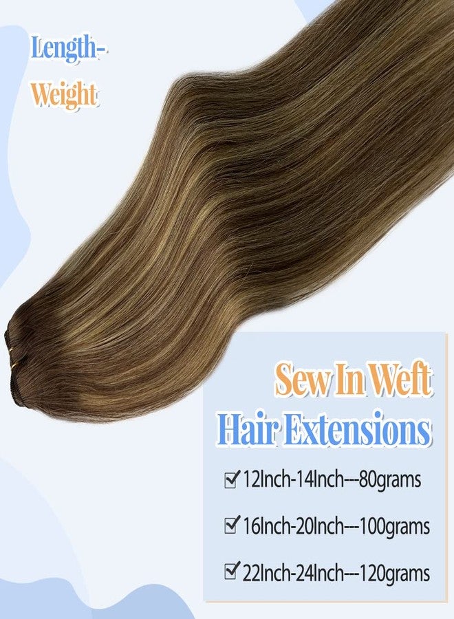 Smartinnov Ombre Blonde Sew in Hair Extensions Real Human Hair 120G 24Inch Long #4/27 Hand Tied Weft Hair Extensions Light Brown Balayage Honey Blonde Sew in Weft Hair Double Weft Hand Tied Weft Hair Extension - Image 5