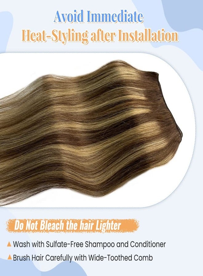 Smartinnov Ombre Blonde Sew in Hair Extensions Real Human Hair 120G 24Inch Long #4/27 Hand Tied Weft Hair Extensions Light Brown Balayage Honey Blonde Sew in Weft Hair Double Weft Hand Tied Weft Hair Extension - Image 4