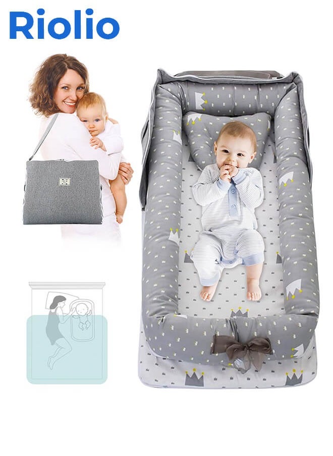 Riolio - Portable Foldable Cotton Baby Bed with Pillow Foldable Crib Bed Baby Lounger Travel Infant Newborn Baby Nest Portable Baby Bedding - Image 1