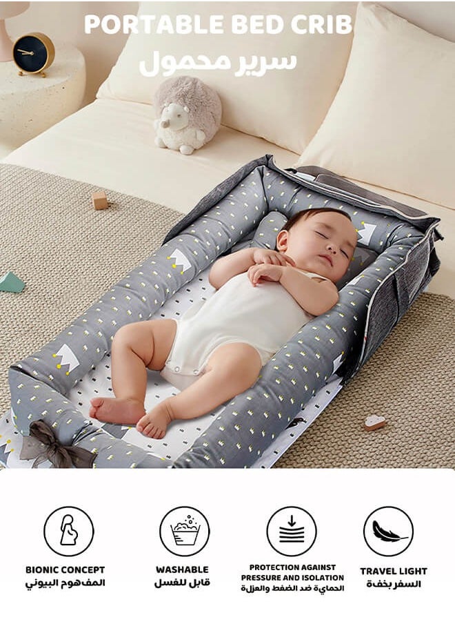Riolio - Portable Foldable Cotton Baby Bed with Pillow Foldable Crib Bed Baby Lounger Travel Infant Newborn Baby Nest Portable Baby Bedding - Image 1
