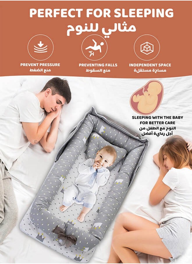 Riolio - Portable Foldable Cotton Baby Bed with Pillow Foldable Crib Bed Baby Lounger Travel Infant Newborn Baby Nest Portable Baby Bedding - Image 1